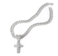 Collier pendentif croix glacée tendance hip-hop streetwear pour femme, plaqué or rose, moissanite VVS, argent 925, bijoux de fête