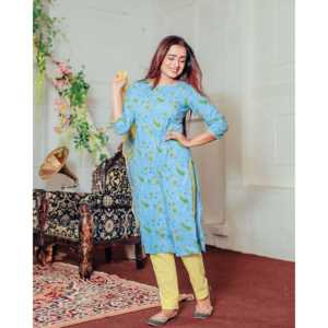 Traje de algodón transpirable azul verdoso para mujer, talla XS, con dupatta - Product Image 4