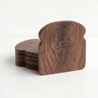 Ensemble de sous-verres en bois en forme de pain, design mignon de pain grillé, dessous de verre en bois de noyer massif, support pour tasse à café, nouveauté, vaisselle décorative de table