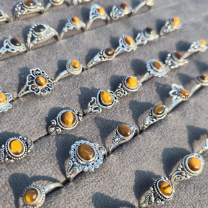 Solar Glow Tiger Eye <b>Rings</b> Bulk Handmade Silver Plated <b>Adjustable</b> Boho Chic Statement Jewelry Collection Wholesale - Product Image 5
