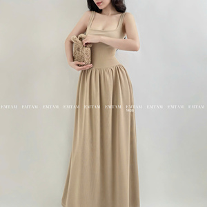เดรสยาวคอเหลี่ยมผู้หญิง ขายส่ง แบบไม่มีแขน ผ้าริบยืดทรงเอ ET1438 - Product Image 4