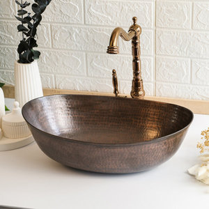 Fregadero de Cobre de Lujo para Encimera, Rectangular, de Metal Martillado, Diseño Duradero para el Hogar, Estilo Contemporáneo - Product Image 4