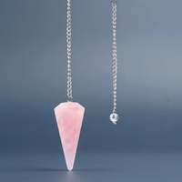 Pendule en quartz rose poli, forme crayon, avec chaîne en argent, qualité supérieure, artisanat Feng Shui