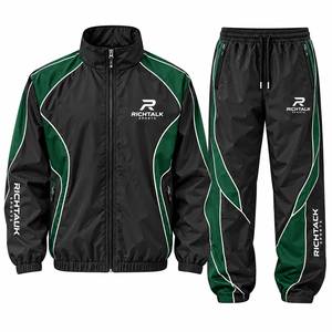 Ensemble de survêtement pour homme, noir et vert, blocs de couleur, manches longues, col montant, fermeture éclair, poches latérales, style sportif automne - Product Image 1