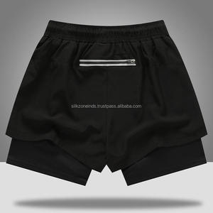 Factory Direct Supply Trending Men's Casual Double Shorts 100% Cotton Solid Color Custom <b>Mid</b> Waist Quick Dry Drawstring Closure - Product Image 3
