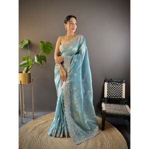 Hermoso Sari bordado de varios hilos con vestidos elegantes de trabajo de secuencia - Product Image 6