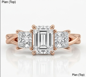 แหวนหมั้นทองคำแท้ 14K ประดับเพชรทรงเอเมอรัลด์ 1.50 กะรัต พร้อมเพชรทรงปรินเซสด้านข้าง ได้รับการรับรองจาก IGI เพชรเพาะเลี้ยงในห้องปฏิบัติการ ดีไซน์คลาสสิก - Product Image 2