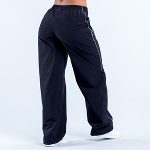 Pantalon cargo élastique taille mi-haute pour femme, coupe ample, en molleton épais délavé avec poches, style streetwear, vente en gros OEM - Product Image 3