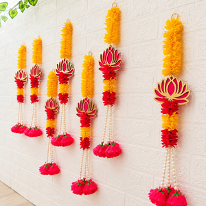 Guirnalda Floral de Lotus y Caléndula con Borlas de Perlas para Decoración del Hogar, Bodas, Pooja, Diwali, Ganpati, Venta al por Mayor - Product Image 6