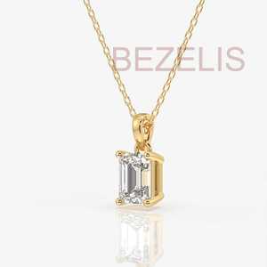 Impresionante Collar con Diamante Cultivado en Laboratorio, Corte Esmeralda, Engastado en Bisel, en Oro Amarillo de 14k, Joyería Fina para Mujer, Regalo de Lujo - Product Image 4