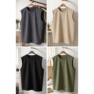 Débardeur sans manches pour homme, col ras du cou, épaules larges, en coton écologique, anti-boulochage, respirant, pour l'entraînement et la gym - Product Image 5