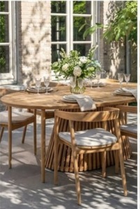 <b>Round</b> Teak <b>Garden</b> Set Outdoor Dining <b>Table</b> and Chairs Set for 6 Person Weather Resistant Restaurant Patio Furniture - Product Image 4