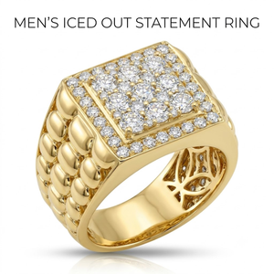 Bague Chevalière Homme en Or Jaune 18K avec Diamant Naturel, Massif et Carrée, Texture Perlée, Micro-Pavé, Style Promesse, Boss, Hip Hop, Fournisseur - Product Image 1