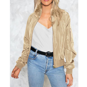 Women's Winter Bomber Jacket with Stand Collar Knitted Breathable Canvas Full Front <b>Zipper</b> and Comfortable Fit - Product Image 4