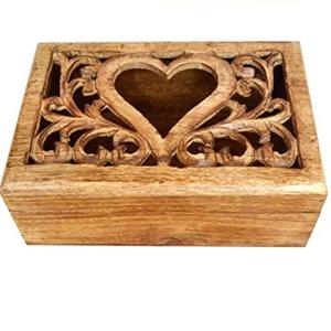 Heart Shaped Wooden Hand Carved Vintage Storage <b>Boxes</b> For Jewelry <b>Keepsake</b> Vanity With Hinged Lid For Homedecor Wedding Gifting - Product Image 1