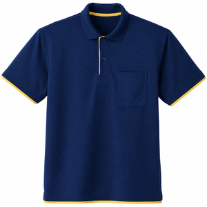 เสื้อโปโลผู้ชายสีน้ำเงิน แขนสั้น ระบายอากาศ แห้งเร็ว มีกระเป๋า เหมาะสำหรับกอล์ฟ ทรงแอธเลติก ลำลอง ใส่ทำงานได้ ขายส่ง ผลิตจากโพลีเอสเตอร์ - Product Image 1