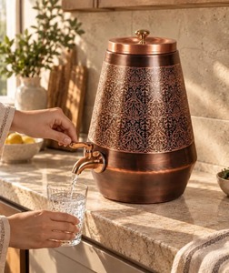 Dispensador de Agua de Cobre con Grifo y Tapa, Servidor de Agua de Cobre Martillado a Mano, Utensilios de Cocina Tradicionales Indios - Product Image 6