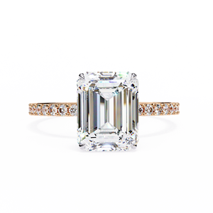 Anillo Clásico con Pavé de Diamantes Cultivados en Laboratorio, Corte Esmeralda de 2.5 CT, Oro Sólido de 14K, Anillo de Compromiso, Boda, Aniversario - Product Image 4