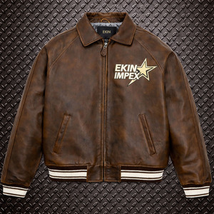 Chaqueta de Cuero para Hombre Ekin USA Edición Marrón, Estilo Bomber Americano, Estilo Urbano, Invierno, Transpirable, Cuero Natural Premium - Product Image 1