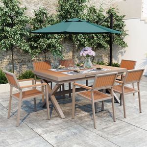 Set da Pranzo per Esterni U_Style Flessibile e Pratico, Include Sei Sedie e un Tavolo Estensibile da 62.9-82.6 Pollici per Uso in Giardino - Product Image 2