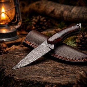Cuchillo de Caza de Acero de Damasco de Grado Industrial Hecho a Mano con Hoja Fija de 8 Pulgadas y Mango de Madera, Cuchillo de Supervivencia para Exteriores - Product Image 6