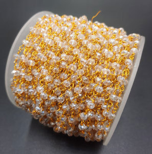 Cadena de Cuentas de Cristal Transparente Estilo Rosario, Cuarzo de Vidrio Facetado de 2mm, Cadena Enrollada con Alambre Dorado para Fabricación de Joyería al por Mayor - Product Image 4