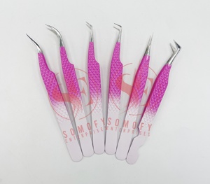 2024 nouveau Design Double couleur rose vif et blanc pince à épiler en acier inoxydable Extension de cils Kit d'outils de beauté ensemble avec embouts en fibre - Product Image 3