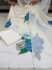 Ensemble Salwar Kameez en organza blanc épais avec dupatta brodé, tenue traditionnelle indienne pour mariage et fêtes, pour femmes, entièrement cousu - Product Image 3