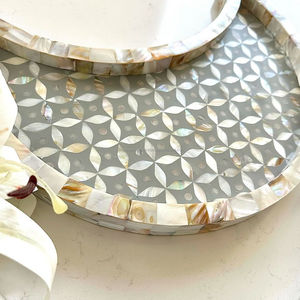 Bandeja con incrustaciones de madreperla con forma de Luna y patrón geométrico, la mejor bandeja decorativa para el hogar para Eid Ramadán - Product Image 2