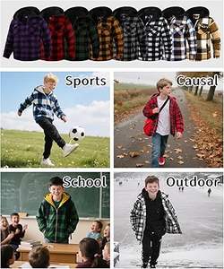 Chaqueta de lana para niños JACKETOWN, camisa de franela a cuadros, sudadera con capucha de sherpa, sudadera con cremallera, abrigo de invierno para niños de 6 a 15 años - Product Image 6