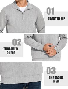 Sweat-shirt à col montant zippé 1/4 gris clair pour homme, coupe classique, épais, à manches longues - Product Image 3