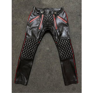 Pantalon en cuir matelassé pour homme, pantalon en cuir de motard sur mesure, coupe slim, pantalon de moto en cuir véritable, pantalon de mode en cuir - Product Image 1