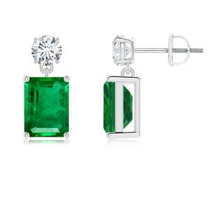 Pendientes de Oro Sólido de 14K con Esmeralda Verde Corte Esmeralda y Diamantes, Joyería al por Mayor, Regalo para Hermana - Product Image 1