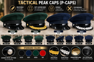 Handmade ceremonial <b>peak</b> <b>cap</b> for scouts & security with custom green 3D embroidery badge manufacture ISO valid all-season p-<b>cap</b> - Product Image 3