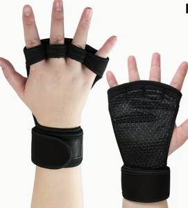 Guantes Deportivos Transpirables de Nailon de Medio Dedo con Muñequeras de 15.5-16.5 Pulgadas, Estilo Liso Negro - Product Image 4