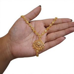 Luxury 22K <b>Solid</b> <b>Gold</b> Filigree Fan <b>Pendant</b> Necklace for Women Kite Link Chain Indian Bridal Jewelry Fine Yellow <b>Gold</b> 916 - Product Image 2
