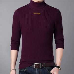 Pull col roulé slim fit pour homme, tricot côtelé, anti-plis, teint uni, vente en gros, OEM - Product Image 5