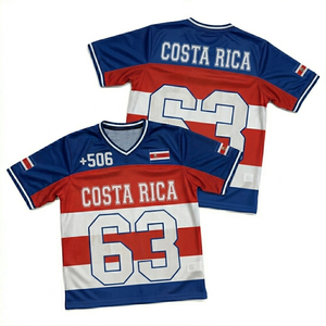 CostaRica <b>Soccer</b> Jersey Unisex White Red 100% Polyester Mesh Short Sleeve V-Neck Breathable Summer Football Shirt - Product Image 1