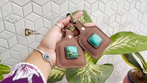 New Designer 2026 Genuine Leather Key <b>Rings</b> Real Leather Turquoise Stone Western Stylish Key Chain Hot Sale Mini Bag - Product Image 4