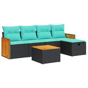 Juego de sofás de patio de ratán sintético negro de 6 piezas con cojines, sofás de jardín - Product Image 2