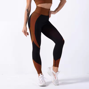 Leggings de sport décontractés personnalisés de haute qualité pour femmes, taille mi-haute, pour le jogging et le yoga, avec logo, en Spandex/Polyester tricoté, flexibles - Product Image 3