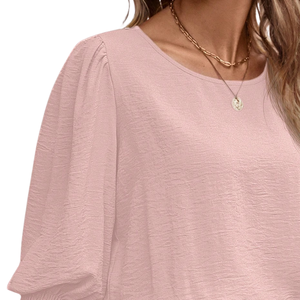 Chemisier coréen rose en mousseline de soie pour femme, col rond, manches classiques, coupe ample, haut décontracté pour l'automne, taille XL - Product Image 3