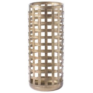 Porte-parapluie moderne en fer à structure ouverte, design grille ventilée, finition laiton antique, avec plateau de récupération d'eau pour l'organisation de l'entrée - Product Image 6