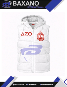 Gilet matelassé tricoté Delta Sigma Theta Sorority avec broderie personnalisée de lettres grecques, blanc, à capuche, imperméable et respirant, pour hommes et femmes - Product Image 4
