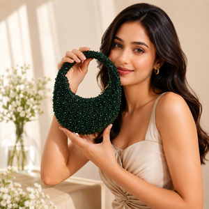 Fashion Crescent Curve fashion accessory for Women with Heavy Pearl Beaded Embellishment Designer Party Wedding Clutch Purse - Product Image 4
