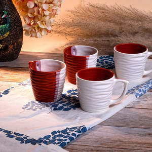 Vibrant Wavy Textured Ceramic Tea <b>Cup</b> <b>Set</b> of 4 - Product Image 4