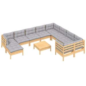 Conjunto de Muebles de Jardín de Madera de Pino Maciza en Gris, Tela 100% Poliéster, Muebles de Exterior Duraderos y Elegantes - Product Image 3