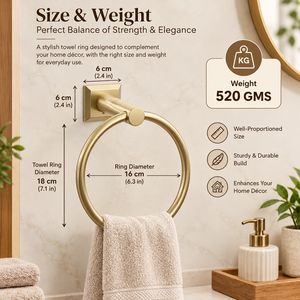 Anillo para Toallas con Base Cuadrada de Latón Cepillado, Moderno Soporte de Pared para Toallas de Mano, Accesorios de Baño de Acero Inoxidable Dorado - Product Image 5