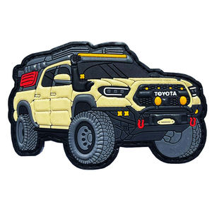 4x4 Truck 3D Rubber Patch Yellow Black Red Irregular Shape Stick-On Embossed <b>Badge</b> - Product Image 1