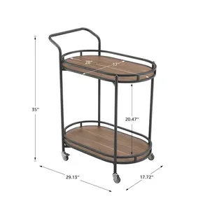 Modern Vintage Eco-Friendly <b>Round</b> Metal Rolling Kitchen Cart with Wooden Shelves Durable Storage for Party Use - Product Image 4
